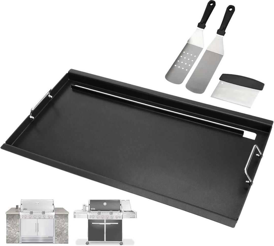Full Size Griddle Insert for Weber Summit 600 Series E/S 650 640 660 670 Gas Grills With Smoker Box, Heavy Duty Flat Top with Spatula Set for Weber Grill Replacement Parts 67552