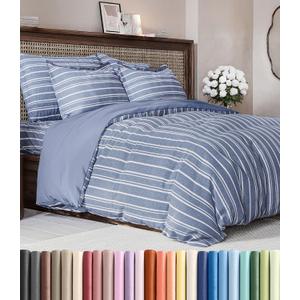 Duvet Cover Full Size Set - Extra Soft Full Duvet Cover 80" x 90" with 2 Pillow Shams - Hotel Luxury, Easy Care & Fade Free with Zipper Closures & Ties - All Season, Comfy & Breathable (Blue Stripes)