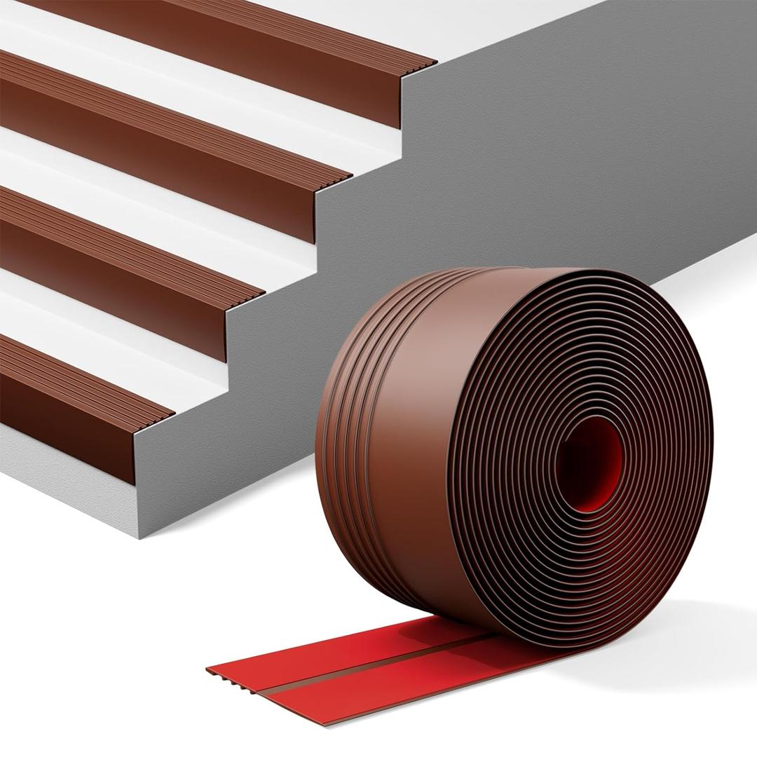 INMOZATA Stair Edge Trim, 40FT Vinyl Stair Nosing, Non-Slip Rubber Stair Nose for Indoor & Outdoor, Waterproof & Self Adhesive, Brown