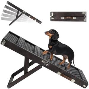 2026 Upgraded Dog Ramp for Couch, Foldable Small Dog Ramp for Sofa, 4 Adjustable Height from 13'' to 21", Portable Stable Pet Step with Non-Slip Pad, Pet Ramps Use for Couch Stairs, Black