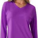 Women's Standard V-Neck UPF 50+ Long Sleeve Swim Rash Guard Shirt (Purple)