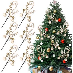 Leyndo 6 Pcs Boho Christmas Tree Picks Decoration Neutral Jute Farmhouse Rustic Ornaments for Xmas Tree Topper Decor Office Home Vase Holiday Party Ornaments
