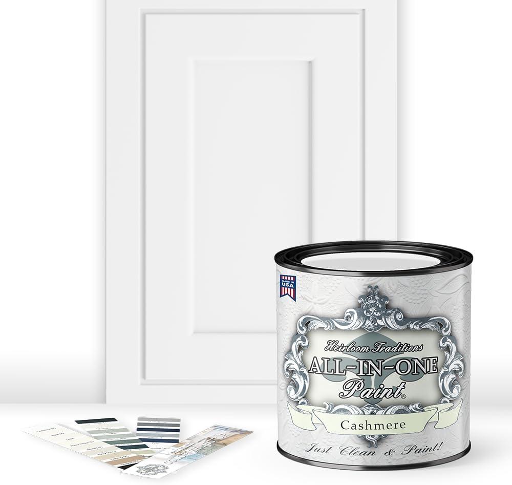 ALL-IN-ONE Paint by Heirloom Traditions, Cashmere (True White), Quart - Durable cabinet and furniture paint. Built in primer and top coat, no sanding needed. Includes our 30 featured color card.