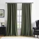 102 Inch Long Linen Blended Blackout Curtains 2 Panels, Back Tab Pleated Look Drapes for Track System with Hooks, Noise Reducing Country Blackout Winodw Curtains 50x102-Loden/Olive Green
