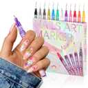 KKUUOO 12 Colors Nail Art Pens Set, Plastic Fine Tip 0.5mm Nail Art Markers for Painting Nails, Quick Dry Nail Polish Pens for DIY Designs, Home Use & Professional Salons