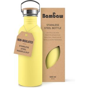 Bambaw 500 ml Stainless Steel Sports Bottle, Yellow Sports Bottle, Non-Insulated Water Bottle, Children's Stainless Steel Bottle, Children's Metal Water Bottle  Imperial Yellow (16 oz)