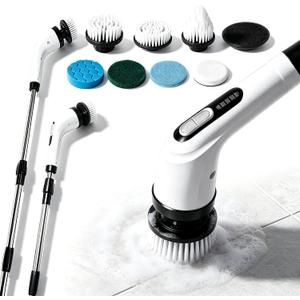 Highyes Electric Spin Scrubber for Bathroom | IPX7 Waterproof Shower Scrubber with Extendable Long HandleBathroom Cleaning Scrubber with 7 Reusable Brush Heads