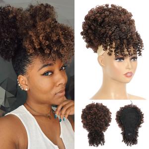 Afro Puff Drawstring Ponytail with Faux Bangs Blonde Ponytail Extension Short Curly Hair Extensions Updo Hairpieces Ponytail Extension wigs for Black Women (2/33)