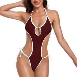 SHERRYLO Thong One Piece Swimsuit G String Monokini Women Bathing Suit for Women Plunging Womens Swimsuits Sexy Bathing Suits (Small, 23015-brown White)