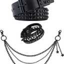 Double Grommet Star Studded Belt, Y2k EMO Punk Belt for Women,Black Grunge Goth Belts with Star Pants Chains (Black)