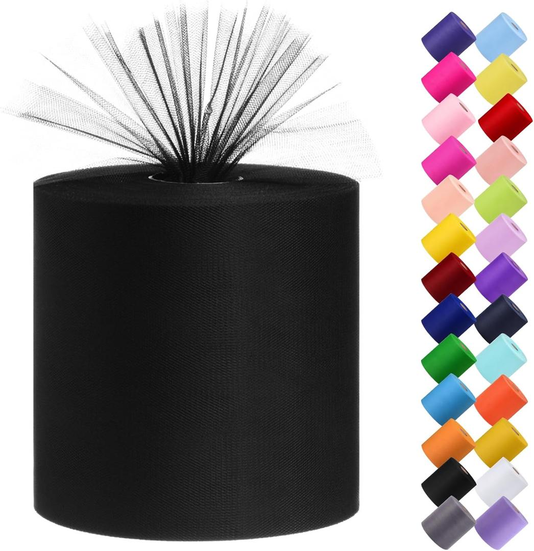 Tulle Fabric Roll, 6 by 200 Yards (600FT) Tulle Organza Fabric Spool for DIY Tutu Skirt Baby Shower Decor Wedding Backdrop Crafts Birthday Party Supplies (Black)