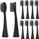 10 Pack Replacement Toothbrush Heads Compatible with Burst Electric Toothbrush, YMPBO Toothbrush Heads for Burst Sonic Toothbrush, Deep Cleaning Bristle Design, Black
