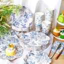 Newtay 250 Pcs Blue Floral Disposable Plates and Napkins Blue Gold Disposable Tableware Set for 50 Guests Paper Plates Napkins Cups for Wedding Bridal Shower Supplies