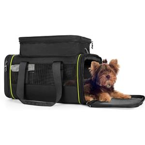 Airline Approved Pet Carrier for Small Dogs & Cats | Soft-Sided Lightweight Collapsible Travel Carrier with Ventilation Mesh(Fits Under Airplane Seat, 16")(Black)