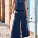 EVALESS Women's Summer 2 Piece Outfits Fashion 2025 Cap Sleeve Top and Wide Leg Pants Matching Set Vacation Outfits