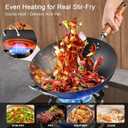 WANGYUANJI Carbon Steel Wok Pan, 13.4" Woks & Stir-Fry Pans with Glass Lid No Chemical Coated Flat Bottom Iron Wok for Induction, Electric, Gas, Halogen All Stoves