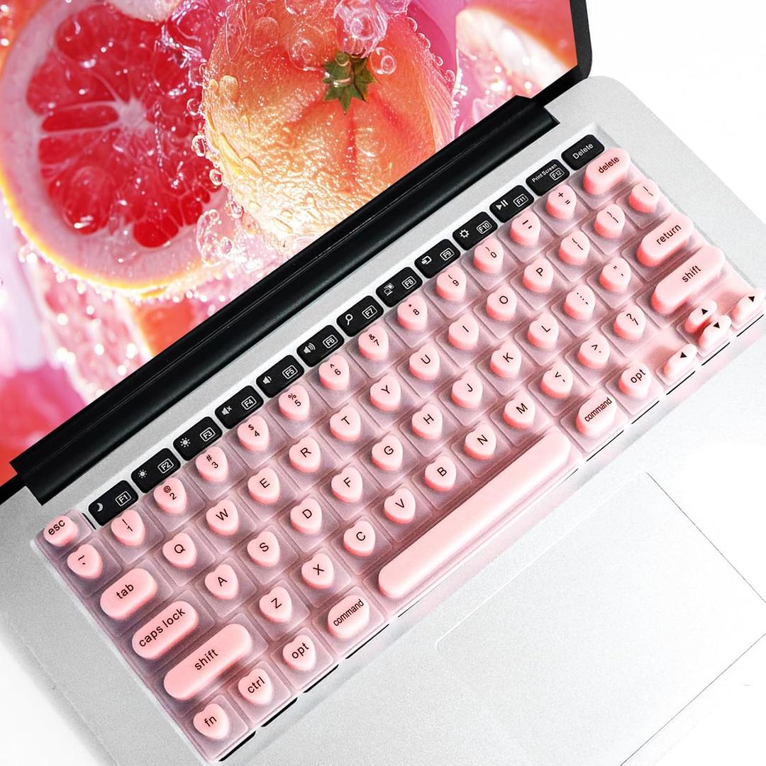 Keyboard Cover for Long Nails with Tactile Markers | Heart-Shaped Silicone Anti-Static Keys Protector, Universal Fit for MacBook Air/Pro (2020-2024 Models) (Pink)