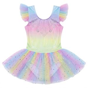 Zaclotre Sparkly Rainbow Stars Tutu Leotard for Girls- 150 cm/4 feet 11 Inches- for 10-12 Years Old