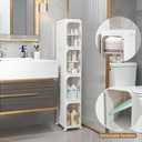 LXLXXL 5-Tier Narrow Storage Cabinet Slim Bathroom Storage Cabinet with Movable Wheels Tall Bathroom Organizer Skinny Cabinet for Small Spaces, White