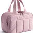 BAGSMART Travel Toiletry Bag, Puffy Large Toiletry Bag for Women, Lightweight Cosmetic Makeup Bag Organizer with Handle for Traveling, Accessories, Essentials, Toiletries (Purple)