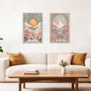 SWQYLB Sun Moon Wall Art Set of 2 Celestial Floral Wall Decor Tarot Canvas Painting Witchy Prints Artwork for Bedroom Home Decor Framed (16"x24"x2)