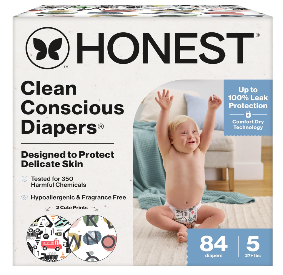 The Honest Company Daytime Diapers, Big Trucks All Letters, Size 5, 84ct