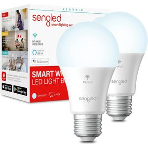 Sengled Smart Light Bulbs, WiFi Light Bulbs, Alexa Light Bulb, Smart Bulbs that Work with Alexa & Google Assistant, A19 Daylight (5000K) No Hub Required, 800LM 60W Equivalent High CRI>90, 2 Pack