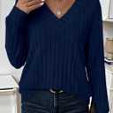 PRETTYGARDEN Fall Fashion 2026 Long Sleeve Shirts for Women Ribbed Knit V Neck Dressy Casual Lightweight Sweaters Tunic Tops (Blue, M)
