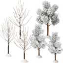 Ysleen 6 Pieces Mini Snowy Pine Decor Trees Small Artificial Holiday Branch Village Displays Frost Tree for House Garden Festival Decorations,3 Sizes
