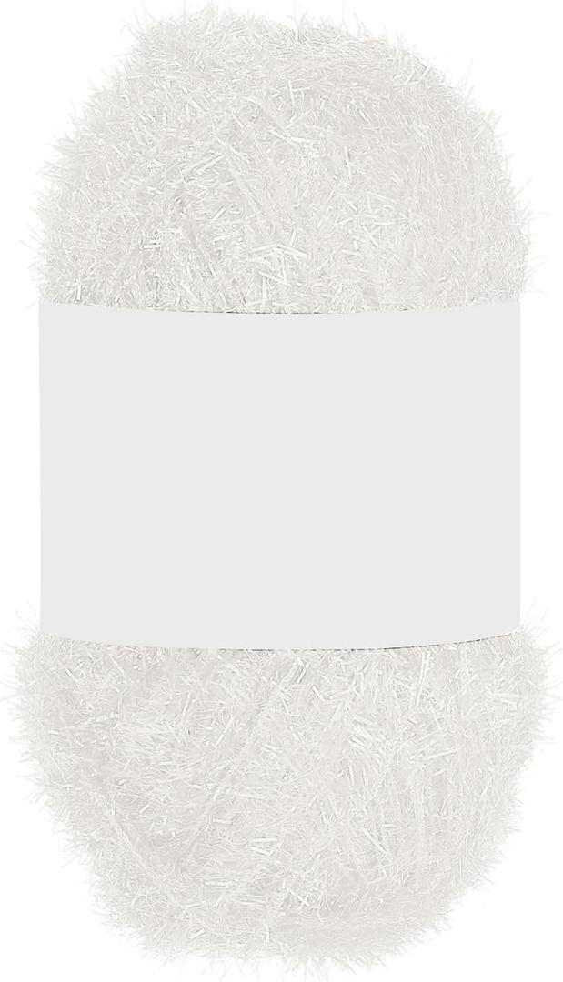 PATIKIL 1 Skeins 109 Yards Scrubbie Yarn, Sparkle Yarn Polyester Scrubbie Sparkle Glass for Dishcloths Crocheting Knitting Blanket Rug Sweater Scarf Hat, White