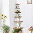 Corner Shelves, Floating Corner Shelf, Set of 2 12inch Solid Oak Wood Wall Shelves, Round End Wall Mount Display Shelf with Wire Hole for Bedroom Kitchen, Living Room