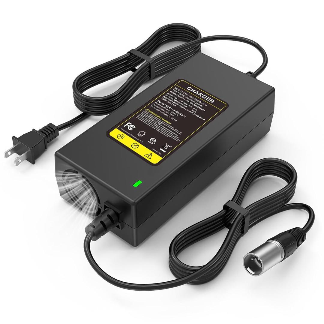 29V 5A for 24V 5A 3-Pin Male XLR Connector Battery Charger for Lakematic, Pride Mobility, Jazzy Power Chair, Drive Medical, Golden Technologies, Shoprider, Rascal 200T/500T/301 PC 24BC5000TF-1