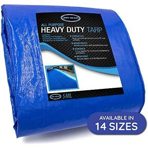 Dry Gear 30x30 Blue Waterproof Tarp – Heavy Duty 5 MIL Thick Outdoor Tarpaulin Cover - Multi Purpose Protection for Camping, Tent, Roof, Patio, Pool, Floor, Furniture, Boat, Truck Beds, Pack of 2,