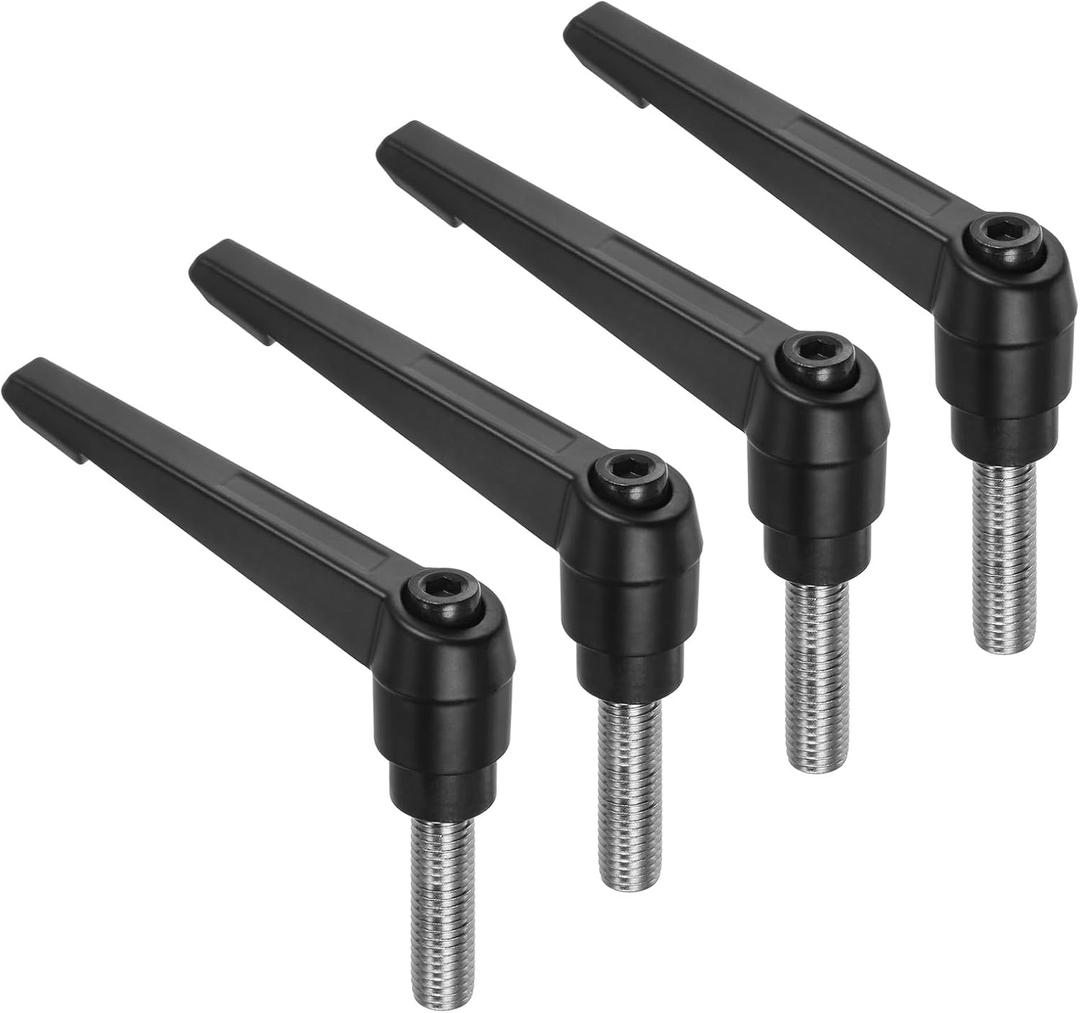 uxcell 4pcs Clamping Lever Handles, M12 x 40mm 304 Stainless Steel Threaded Male Stud, Adjustable Handles Locking Quick Release Ratchet Push Button Bolt Knobs, Black