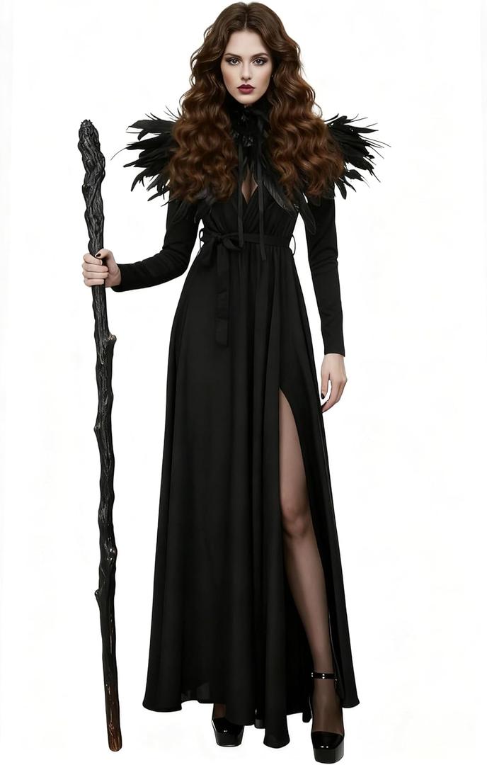 Women's Evil Witch Dress Set Halloween Role Play Dress Deluxe Witch Costume Accessories (Medium)
