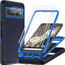 for Google Pixel 7 Pro Case with 2Pcs Self Healing Flexible TPU Screen Protector & Camera Lens Protector, 3 in 1 Heavy Duty Shockproof/Drop Proof/Dust Proof Case (Navy Blue)