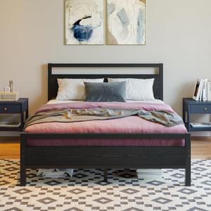 BOFENG Full Size Bed Frame with Wood Headboard,Heavy Duty Platform Bed Frame Full with Storage No Box Spring Needed,Reinforced Steel Slats Support,Mattress Foundation,Black