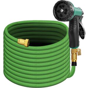 100FT Premium Garden Hose Ultra Lightweight Non Expanding Design 100 FT Watering Hose with 10 Function Nozzle, Kink & Tangle-Free, Leakproof & Pressure Resistant for Yard/Lawn/Camping (Green)