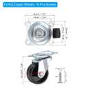 PATIKIL 1.5" Plate Swivel Caster Wheels, 4 Pcs Silent Fixed Plate Casters with M4 Screws Load Capacity 132Lbs for Furniture Cart Trolley, Black(1 with Brake, 1 Without Brake)