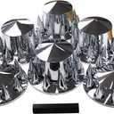 ABS Chrome Plastic Complete Axle Cover Kits with 33mm Thread-on Nut Covers for Semi Trucks in Sets (Spiked), 33 millimeters