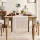 ZeeMart Farmhouse Table Runner, Rustic Table Runners 72 Inches Long, Linen Boho Table Runner, Braided Striped Cream Table Runner for Dining Party Holiday, 15x72 Inches, Braided Cream (15*72 inches)