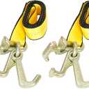 Fekuar 4Pcs 2" x 8' Truck Winch Tie Down Straps with RTJ Cluster Hook Heavy Duty Webbing Complete RTJ Strapes 3 Chain Link RTJ Cluster Hook Towing Truck Anchor Wrecker Tie Down