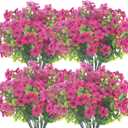 Grunyia 10 Bundles Artificial Flowers Outdoor UV Resistant Fake Flowers No Fade Faux Plants Garden Porch Window Box Decorating (Rose Red)