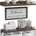 WOPITUES Floating Shelves for Wall Decor Sign, Bathroom Organizers and Storage, Bathroom Shelves Over Toilet with Metal Guardrail-Rustic Brown