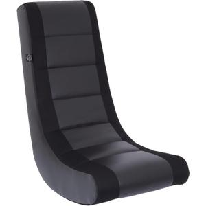 The Crew Furniture Kids & Teens Classic Video Rocker Gaming Chair  Lightweight Ergonomic Floor Rocker in Black on Black with Easy-Clean Faux Leather & Mesh
