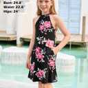 GORLYA Girl's Halter Neck Cold Shoulder Sleeveless Summer Casual Sundress A-line Dress with Pockets for 4-12 Years (Black Pink Flower)