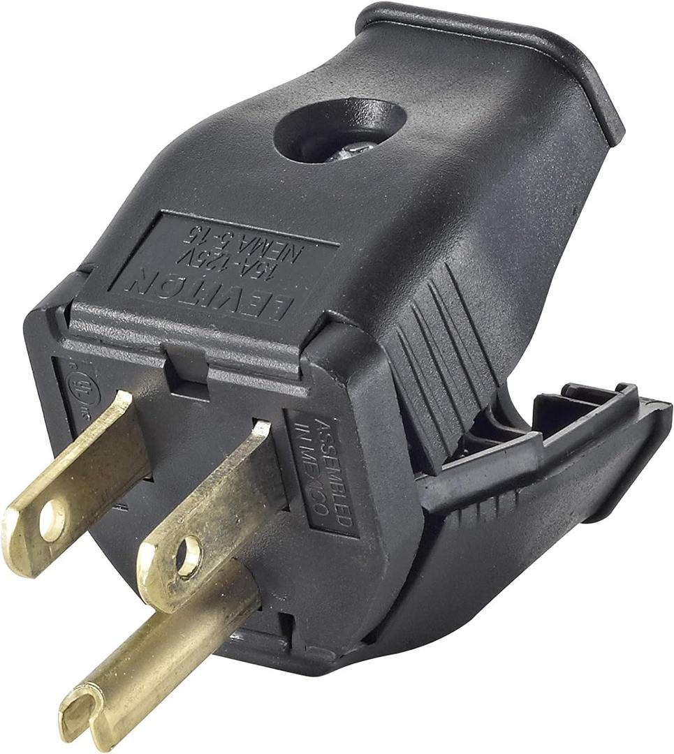 Leviton 2-Pole, 3 Wire Grounding Plug, 3W101-E, Black