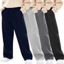 4 Pack Boys Baggy Sweatpants Teen Youth Straight Leg Open Bottom Casual Pants Basic Athletic Workout Kids Joggers (XX-Large, Navy Blue, Light Gray, Dark Gray, Black)