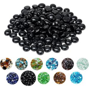 Skyflame 10-Pound Fire Glass Beads for Fire Pit Fireplace, 1/2-Inch Size Onyx Black Reflective Decorative Blended Fireglass Drops for Landscaping