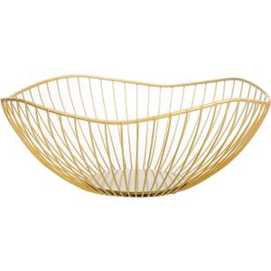 IBWell Classic Style Curved-Edge Modern Creative Stylish Single Tier Dish,Metal Iron Wire Fruit Vegetables Bread Decorative Stand Serving Bowls Basket Holder (Dish) (Gold)